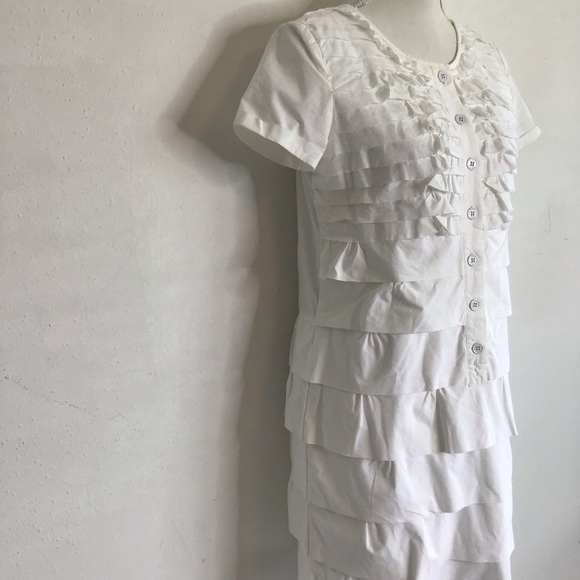 J. Crew Women Classic White Tiered Ruffled Scoop Neck Mini Summer Dress Size 4 - Picture 3 of 9